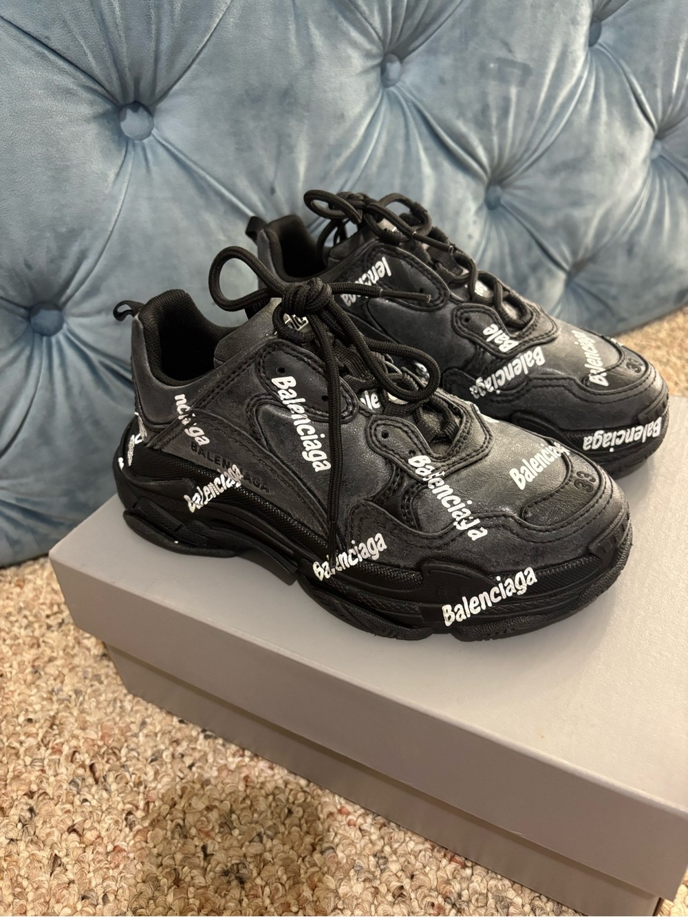 Balenciaga Black Logo-Print Kids Sneakers
